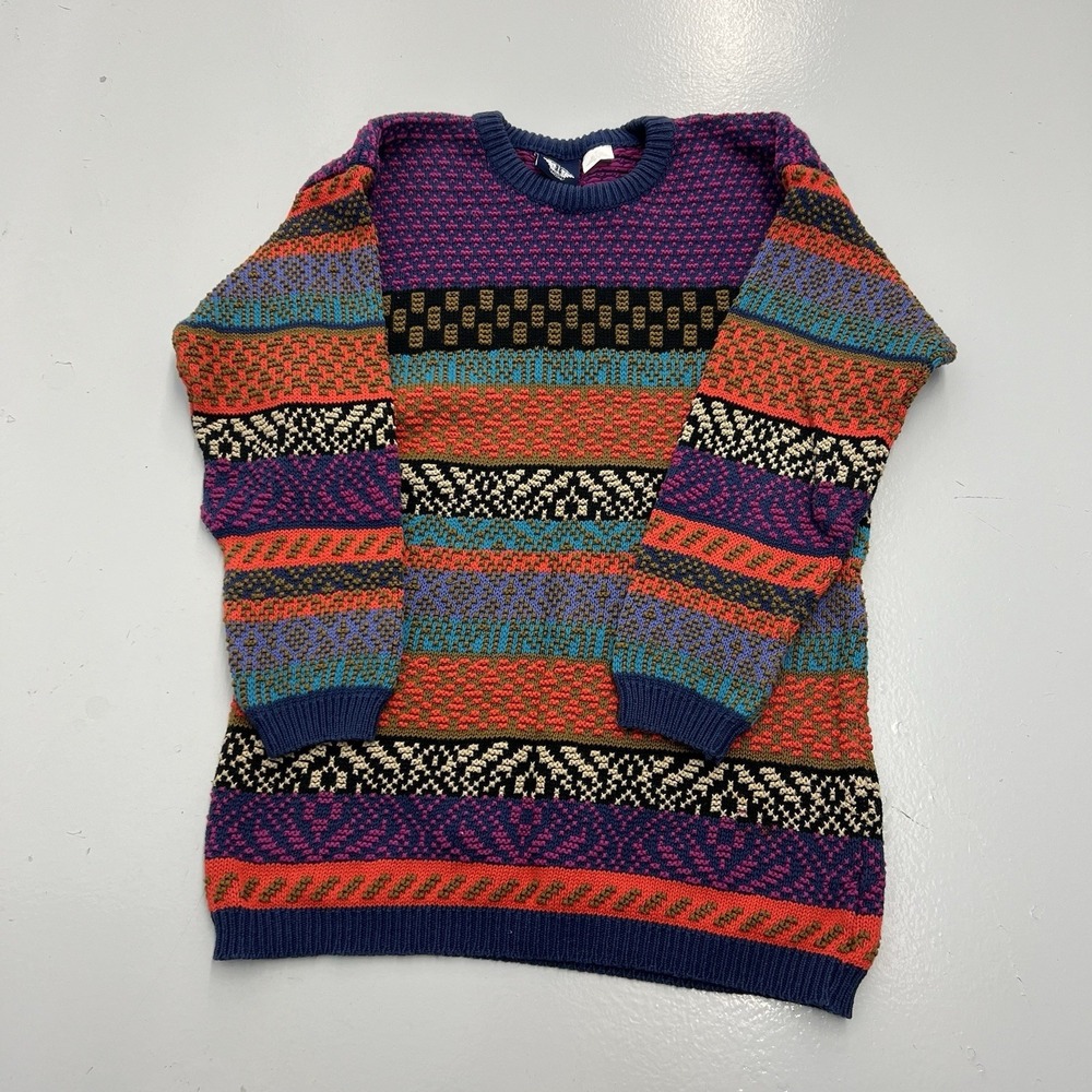 Dockers Vintage 90s Geometric Knit Cotton Sweater Mens Medium Multicolor Retro